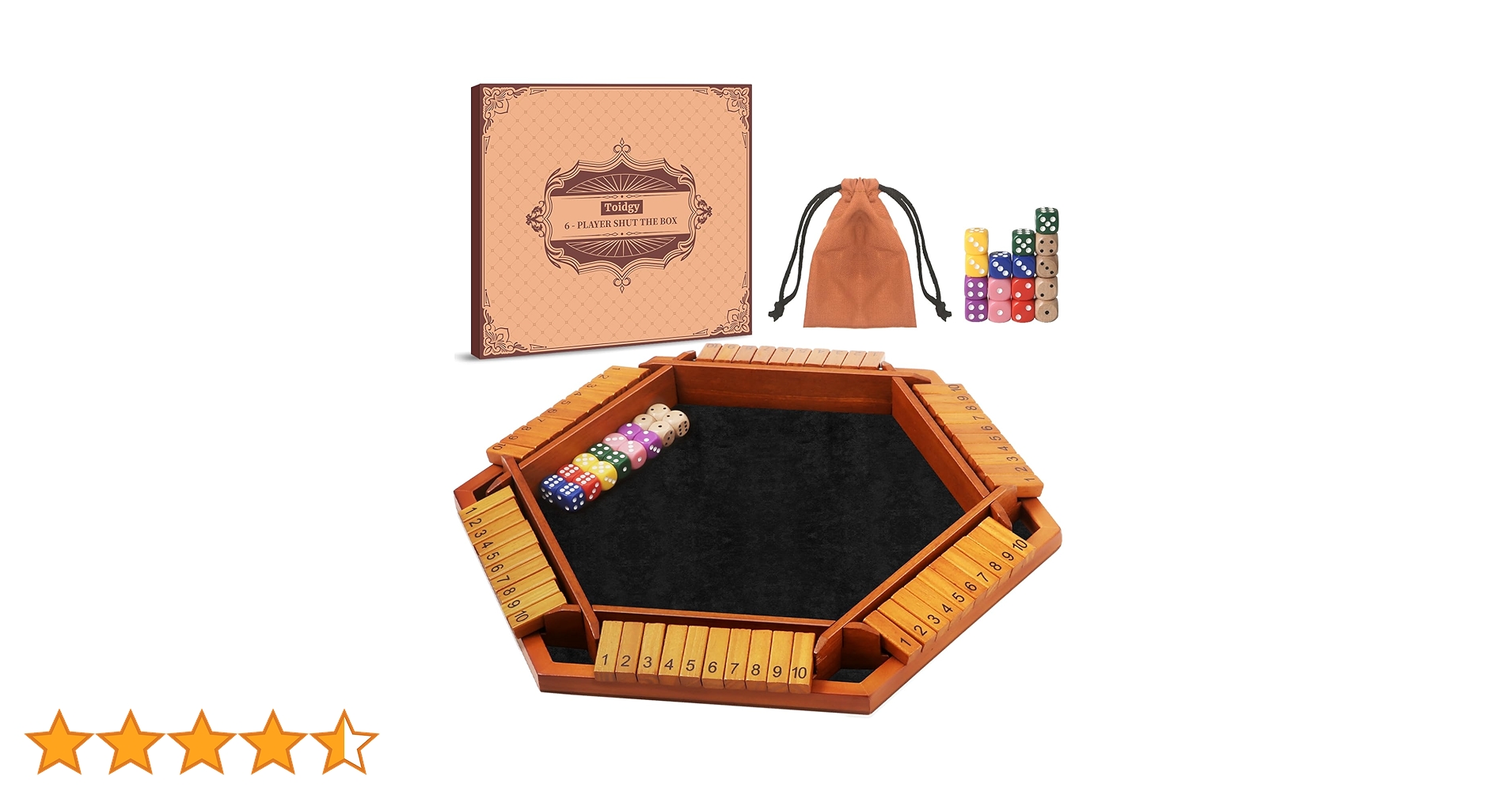 Amazon | 6人のプレーヤー Shut The Box ダイスゲーム 木製